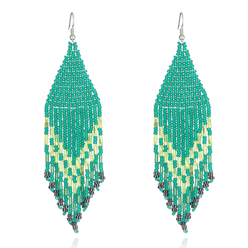 Wholesale Original design handmade rice beads tassel earrings personality Bohemian tassel earrings